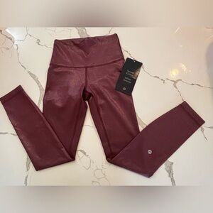 Burgundy shiny High-Waisted Leggings size 2 lululemon 25”